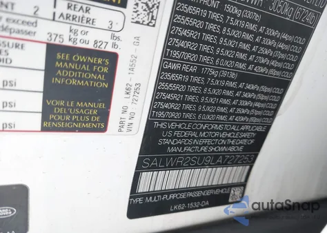 2020 Land Rover Range Rover Sport Hse Mhev z USA, uszkodzony, nr VIN SALWR2SU9LA727253